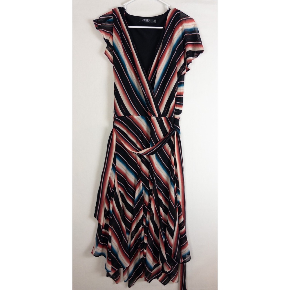 LRL Ralph Lauren Black Label L17738 Womens Dress‎ Georgette Striped Sz 4 Maxi